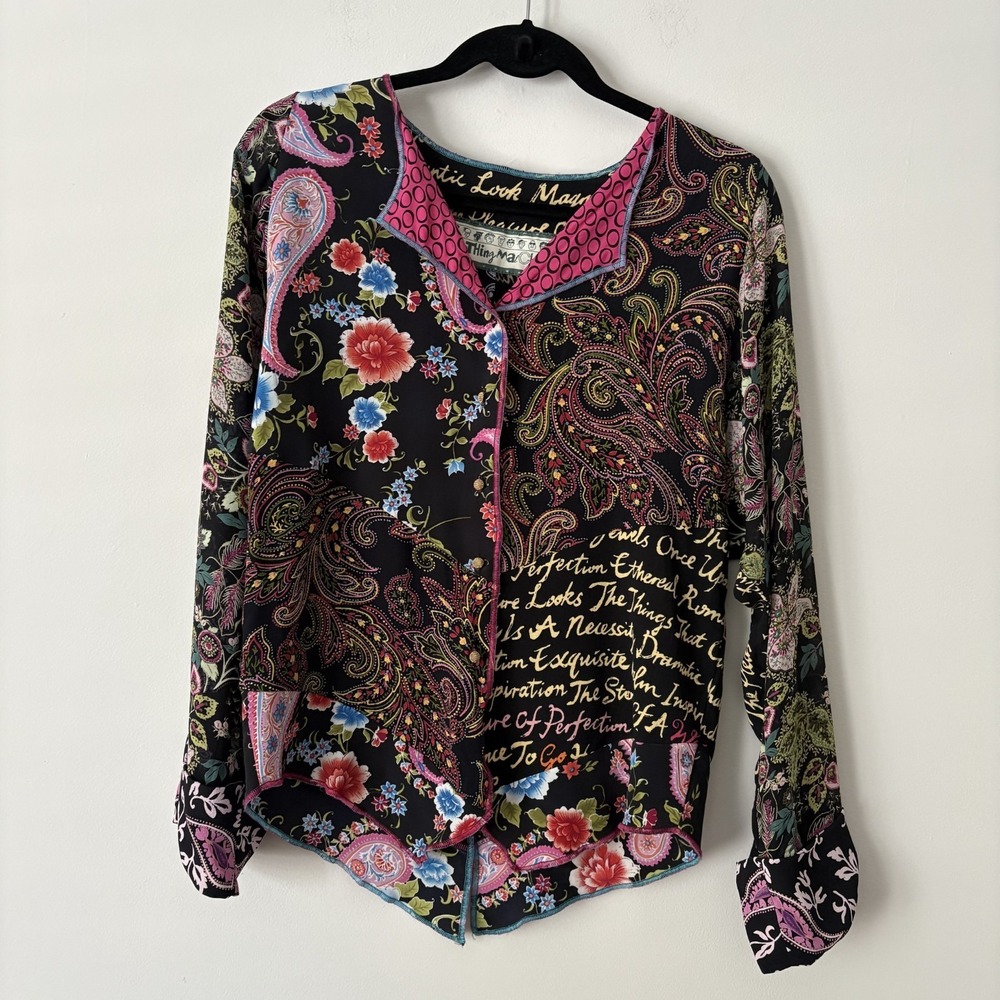 Nothing Matches Mixed Print Button Front Top Size 0 XS Patchwork Artsy Boho USA